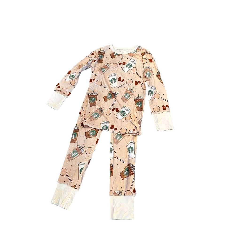 Little Snuggles Kids Bamboo Pajamas Set 4T Coffee Cake Pops Tan Long Sleeve Snug